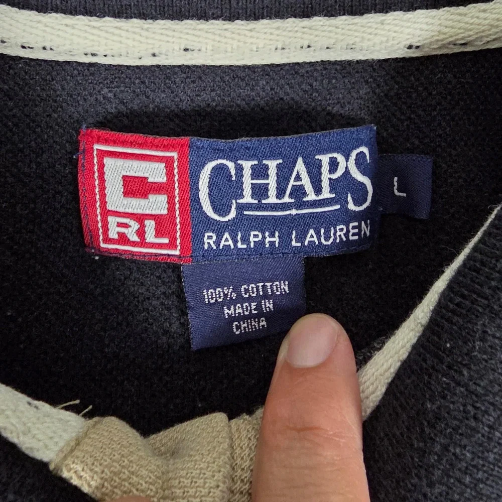 Chaps Ralph Lauren Mens Large Polo Shirt Colorblock Striped‎ Cotton Navy